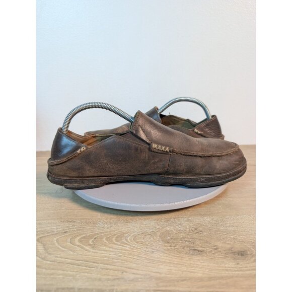 OluKai Moloa Men's Dark Brown Leather Slip-On Low Top Casual Comfort Loafers 9 - Picture 8 of 10